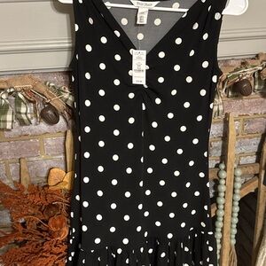 WHITE HOUSE BLACK MARKET XXS BLACK WHITE POLKA DOT DRESS NWT